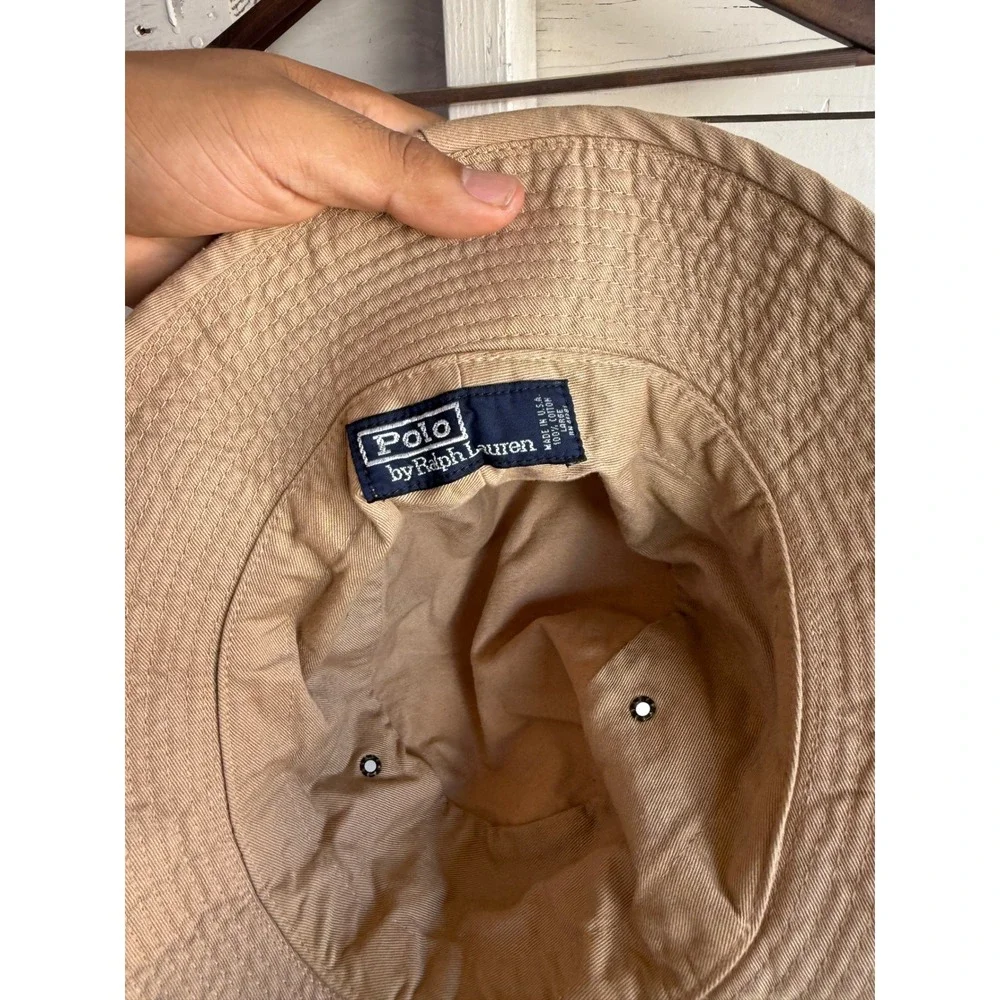 Polo Ralph Lauren Bucket Hat Khaki Tan Cotton Twill Pony Logo Mens Large USA